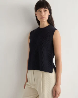 Women N.Peal Navy | Ribbed Cashmere*Women's Rib Round Neck Cashmere Tank Top