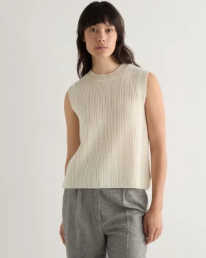 Women N.Peal White | Natural*Women's Rib Round Neck Cashmere Tank Top