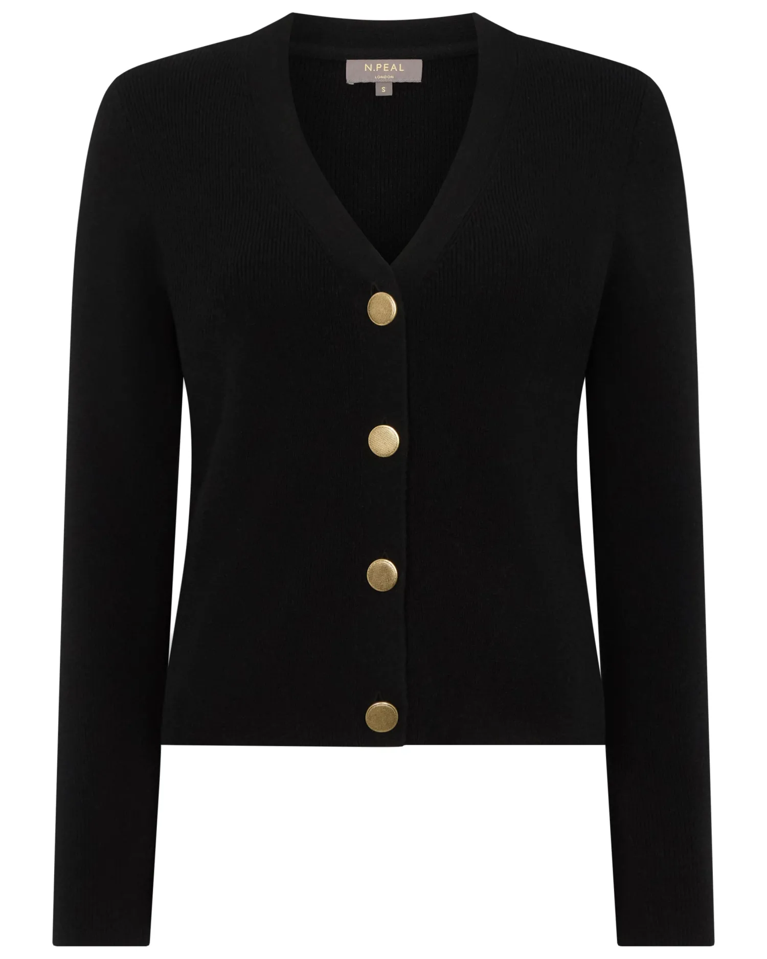 Women N.Peal Black | Ribbed Cashmere*Women's Rib V Neck Cashmere Cardigan