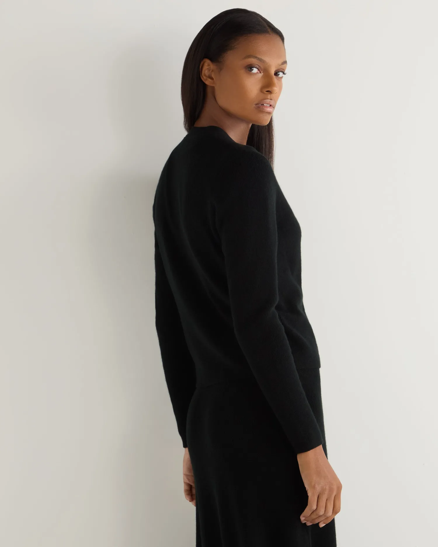 Women N.Peal Black | Ribbed Cashmere*Women's Rib V Neck Cashmere Cardigan