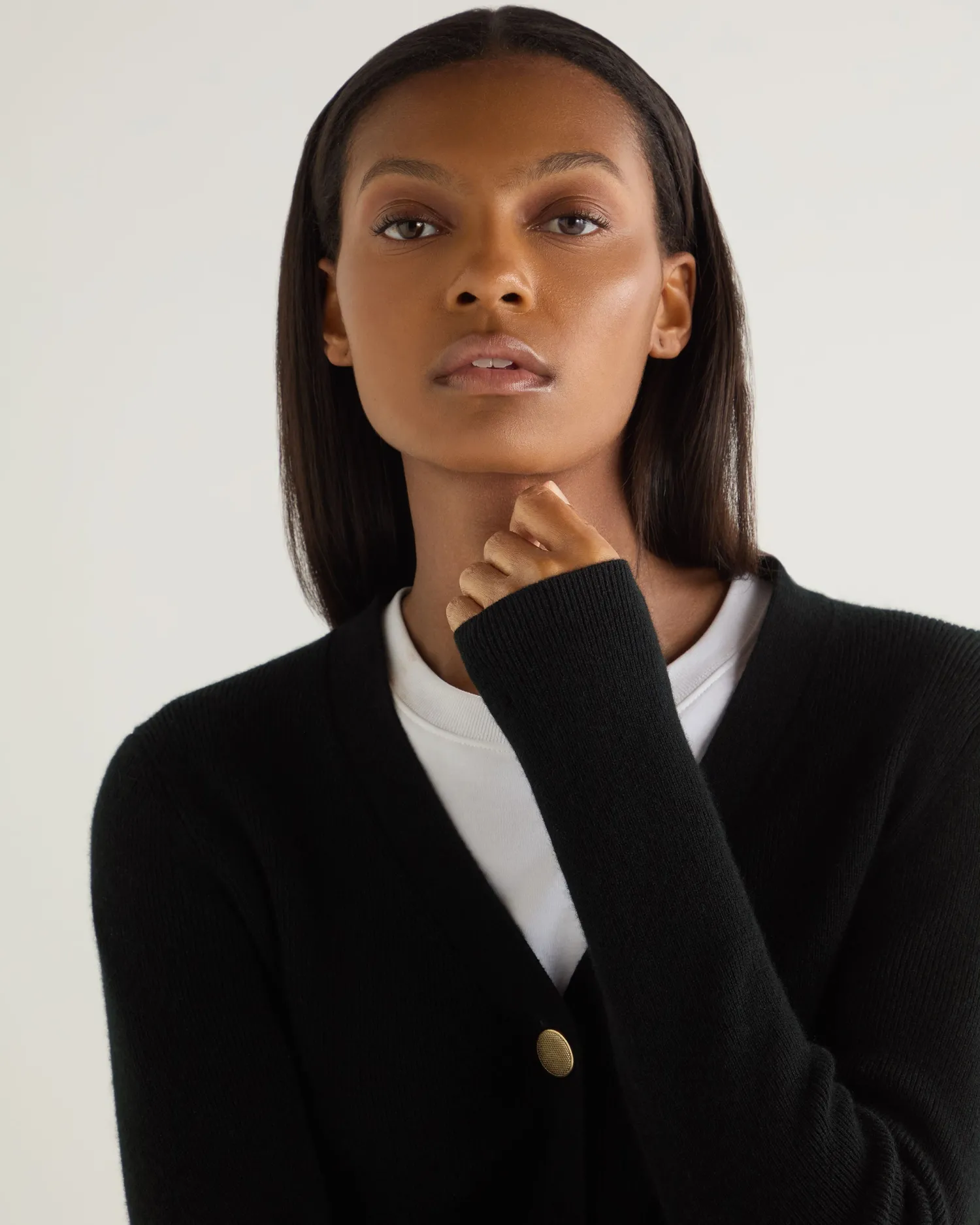 Women N.Peal Black | Ribbed Cashmere*Women's Rib V Neck Cashmere Cardigan