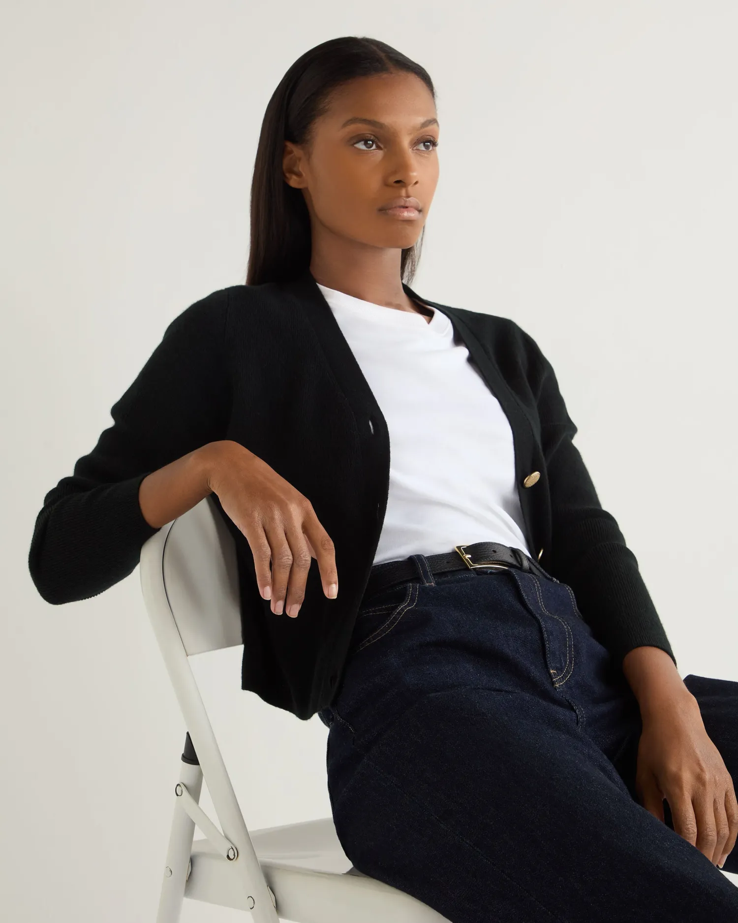 Women N.Peal Black | Ribbed Cashmere*Women's Rib V Neck Cashmere Cardigan