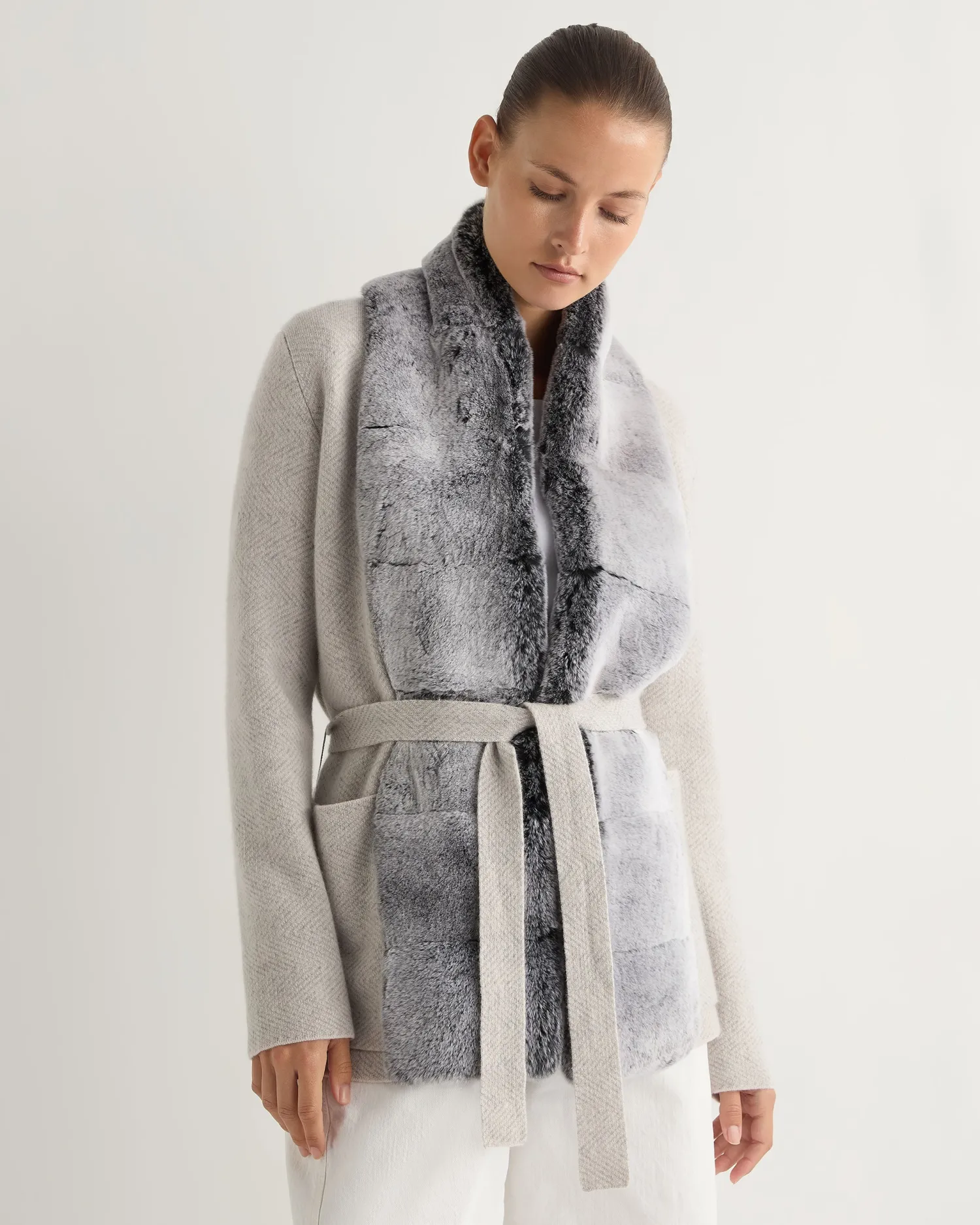 Women N.Peal White | Natural*Women's Ruby Herringbone Fur Cardigan