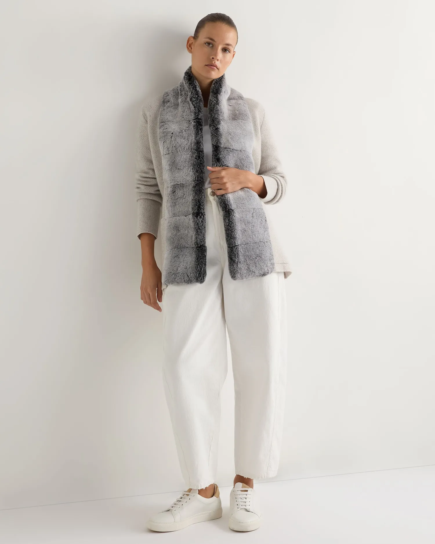 Women N.Peal White | Natural*Women's Ruby Herringbone Fur Cardigan