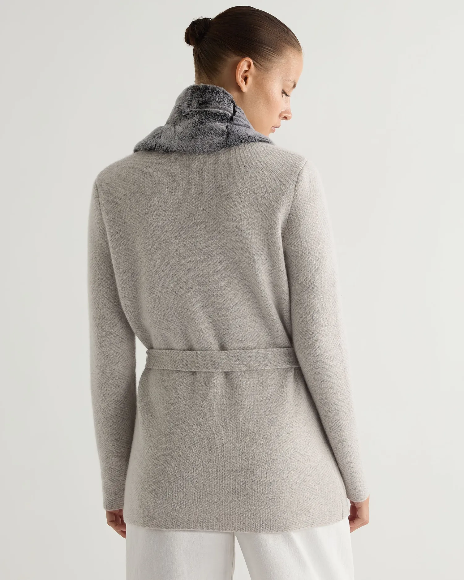 Women N.Peal White | Natural*Women's Ruby Herringbone Fur Cardigan