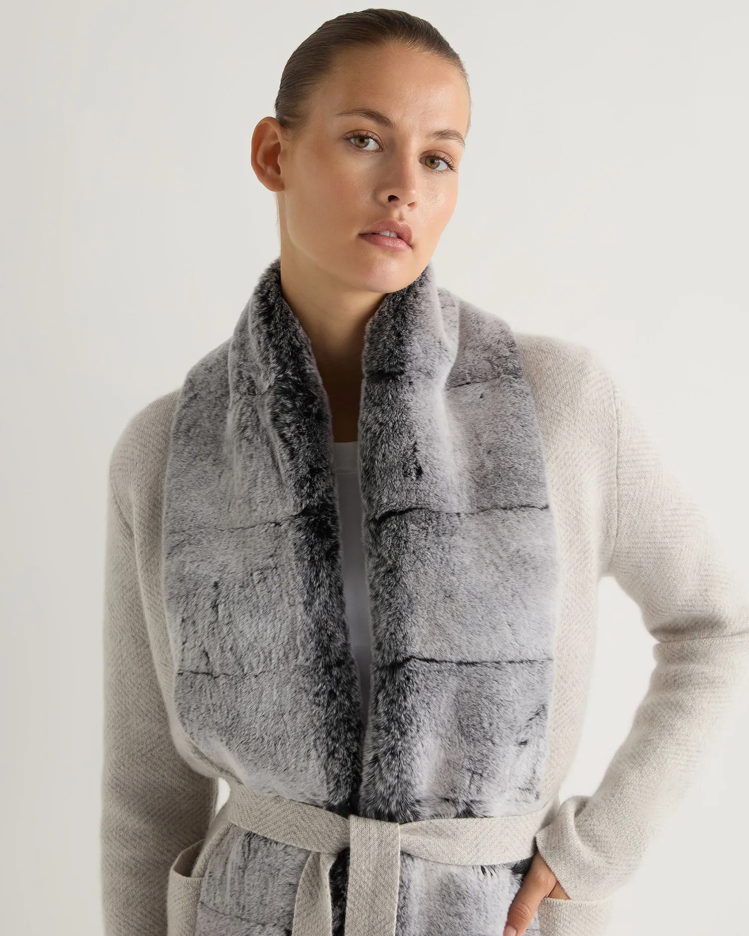 Women N.Peal White | Natural*Women's Ruby Herringbone Fur Cardigan