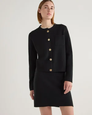 Women N.Peal Black | Organic Cashmere*Women's Ruffle Collar Cashmere Jacket