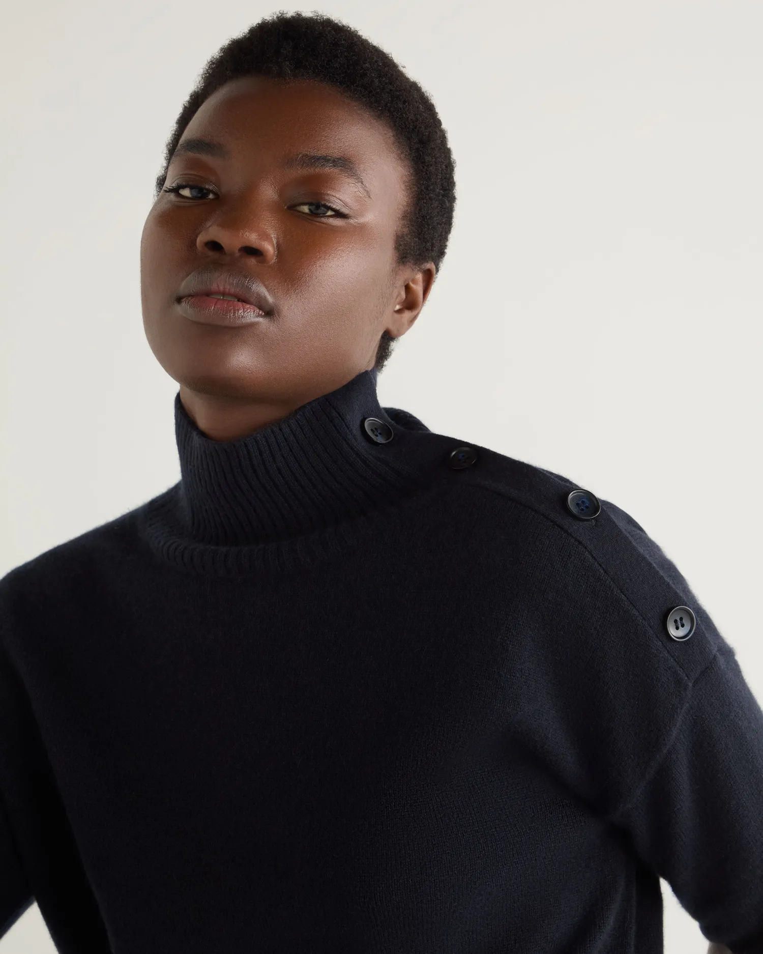 Women N.Peal Navy | Blue*Women's Stripe Mock Neck Cashmere Sweater With Lurex