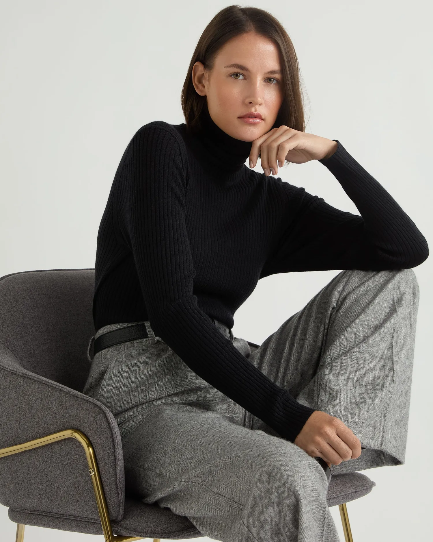 Women N.Peal Black | Ribbed Cashmere*Women's Superfine Cashmere Ribbed Turtle Neck Sweater