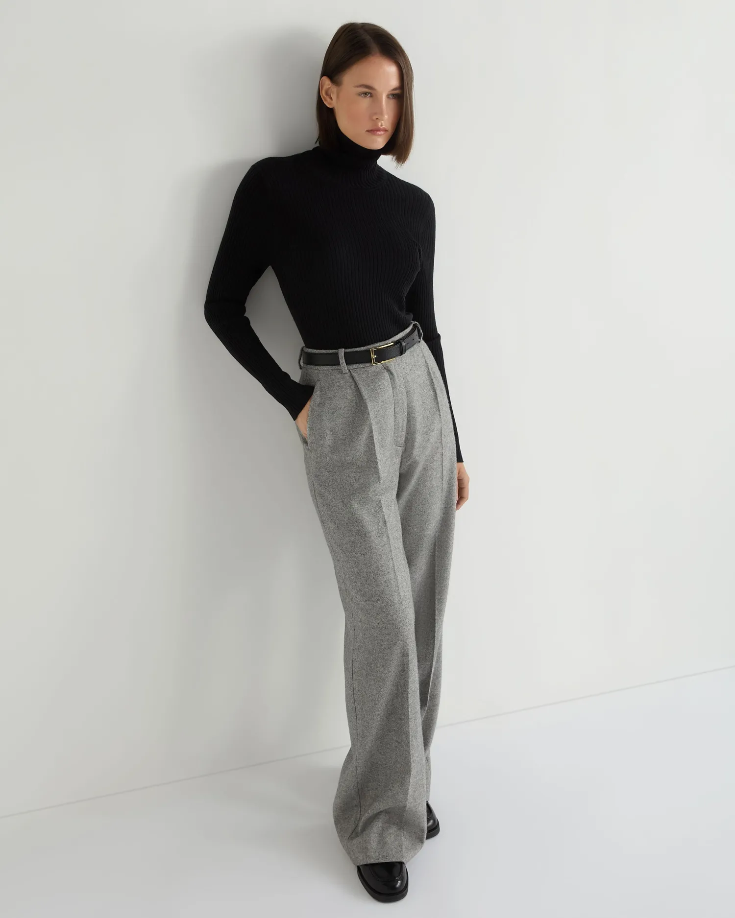 Women N.Peal Black | Ribbed Cashmere*Women's Superfine Cashmere Ribbed Turtle Neck Sweater