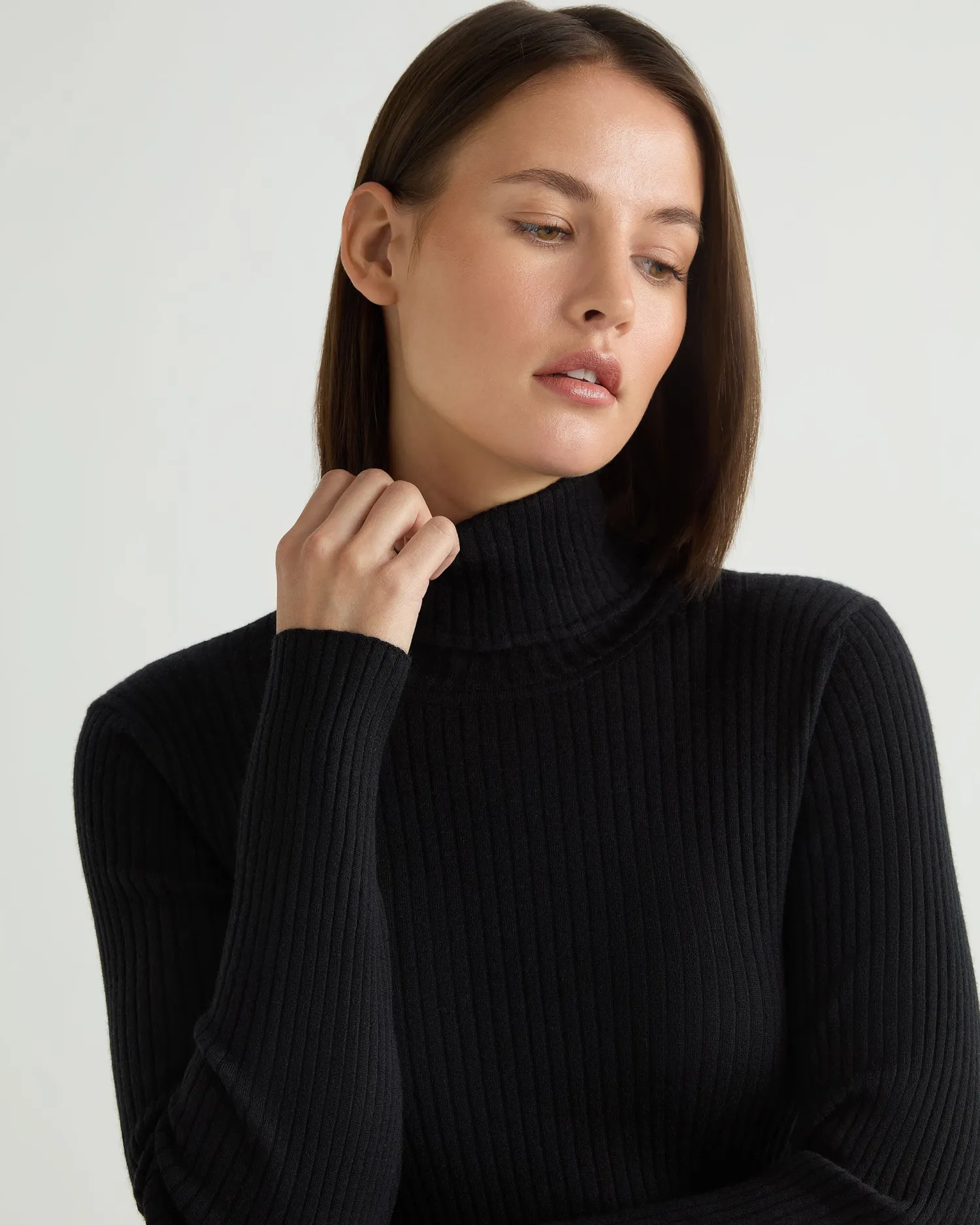 Women N.Peal Black | Ribbed Cashmere*Women's Superfine Cashmere Ribbed Turtle Neck Sweater