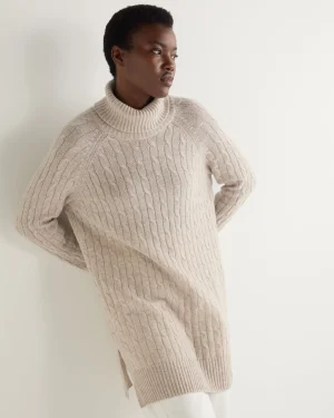 Women N.Peal Natural | Brown*Women's Turtle Neck Cable Cashmere Tunic