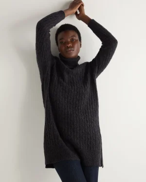 Women N.Peal Dark Grey | Textured Knits*Women's Turtle Neck Cable Cashmere Tunic