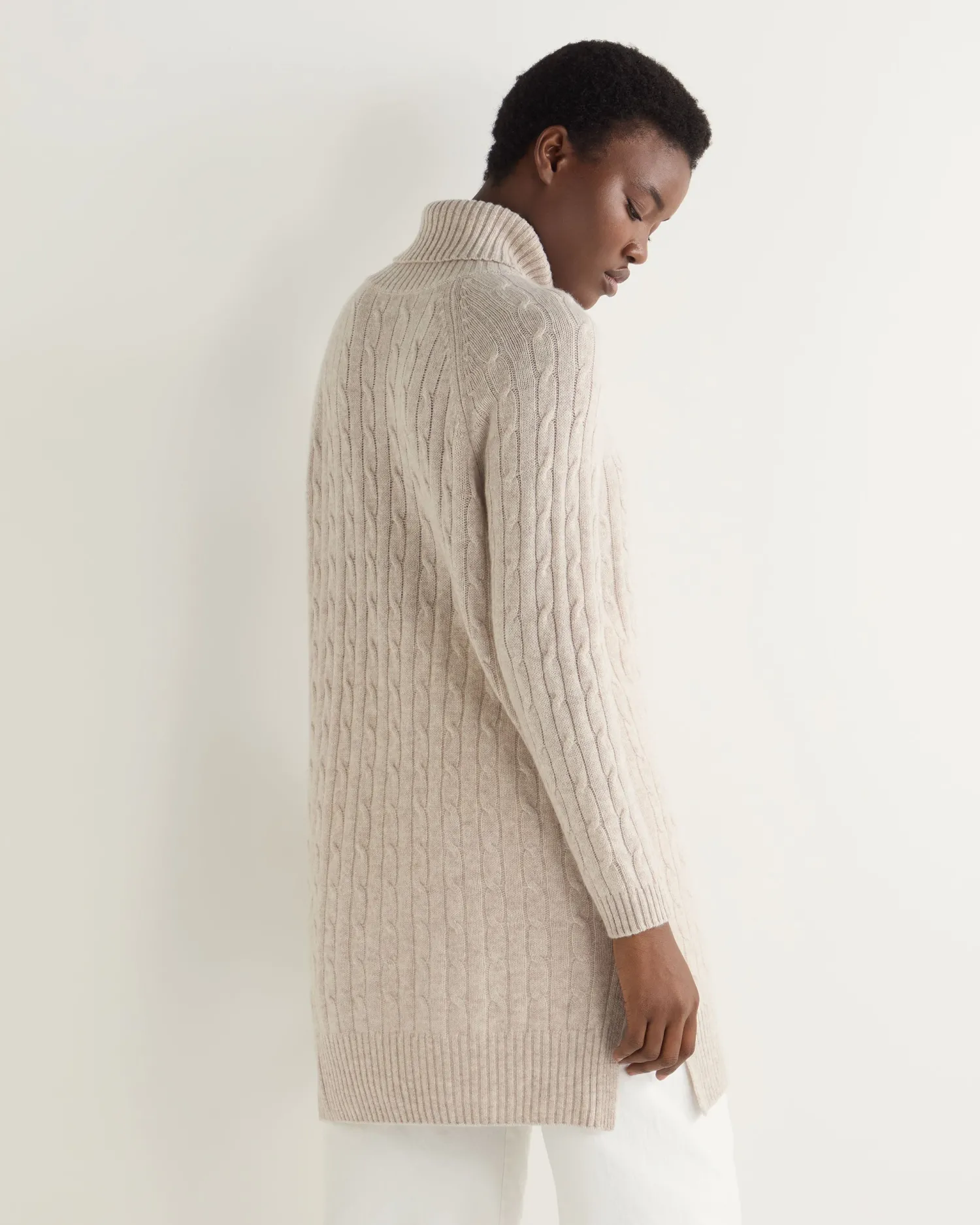 Women N.Peal Natural | Brown*Women's Turtle Neck Cable Cashmere Tunic