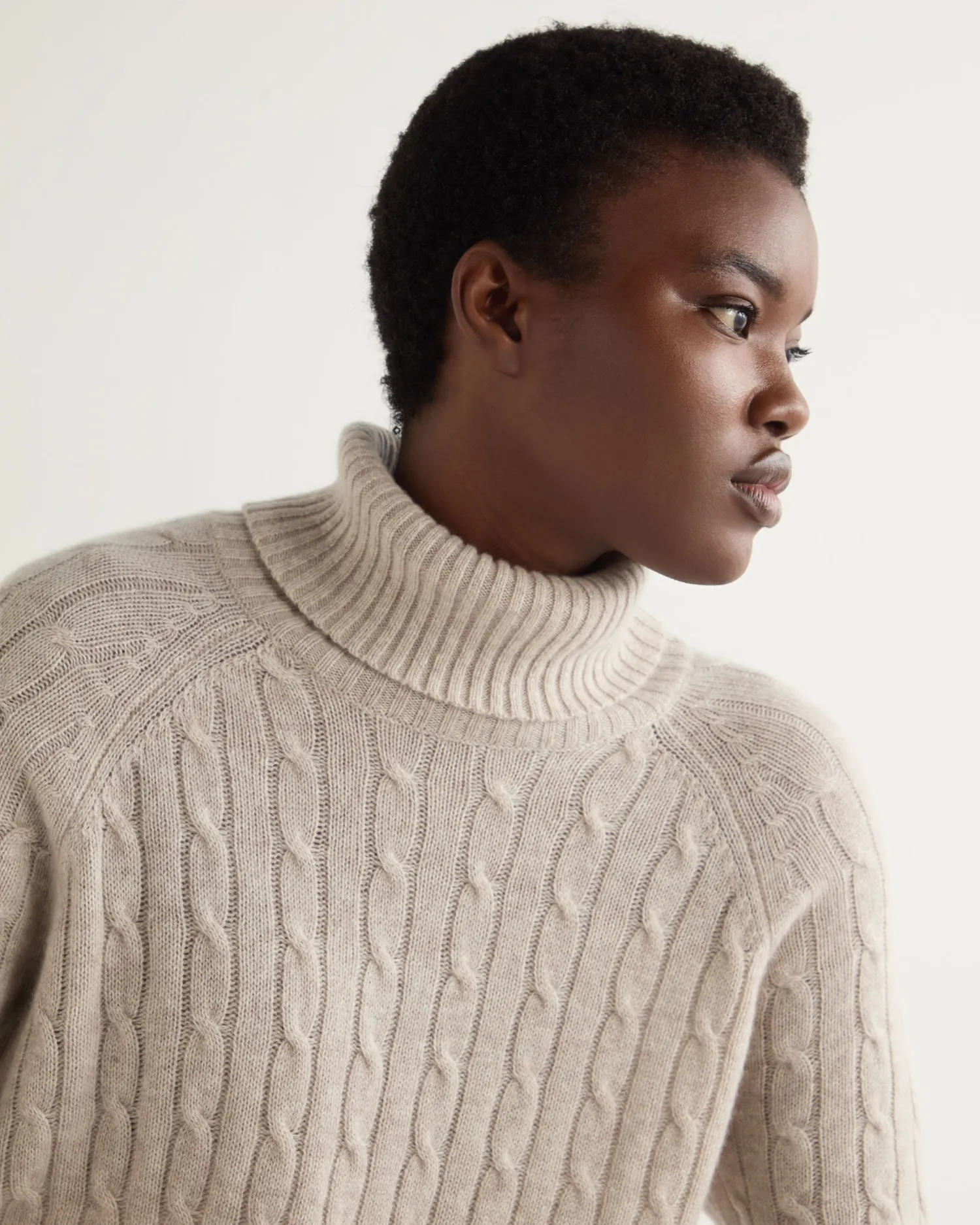 Women N.Peal Natural | Brown*Women's Turtle Neck Cable Cashmere Tunic